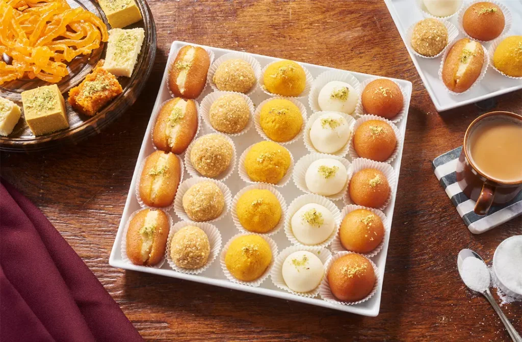 Tray of laddoos at Indian Sweets and Samosa, North York